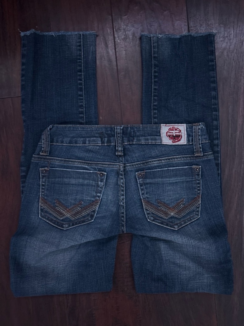 Vintage Women's Dark Blue Boot Cut Jeans with Embroidered Back Pockets